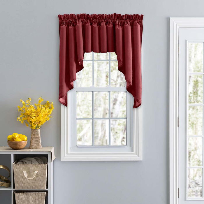 Ellis Stacey 3" Rod Pocket High Quality Fabric Solid Color Window Lined Swag Set Filler Valance 42"x13" Merlot