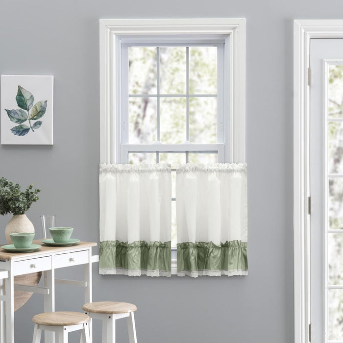 Ellis Curtain Madelyn Ruflled Victorian 1.5" Rod Pocket Window Curtain Tiers Sage
