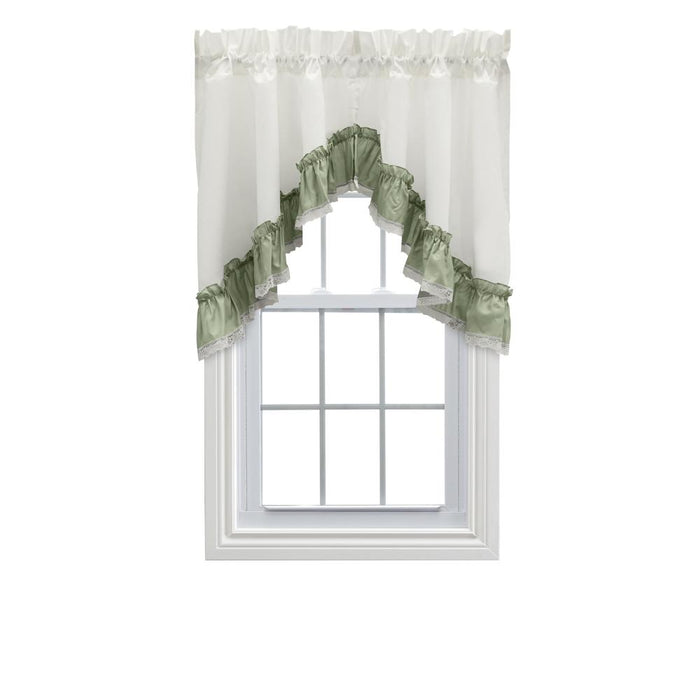 Ellis Curtain Madelyn Ruflled Victorian 1.5" Rod Pocket Swag for Windows Lace Edge 82" x 38" Sage