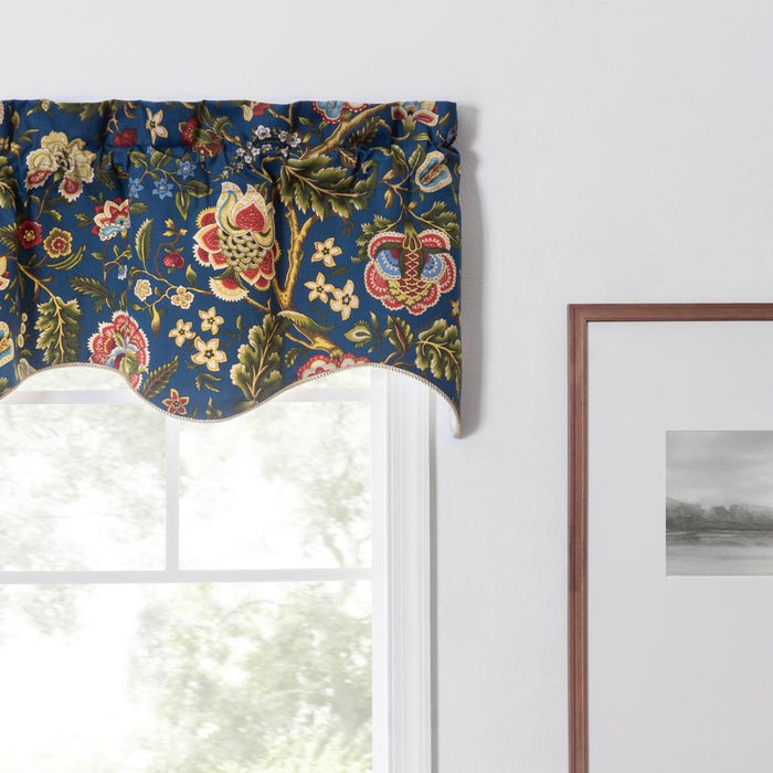 Ellis Curtain Regency Scallop Shaped 3" Rod Pocket Valances for Windows 50" x 15" Navy