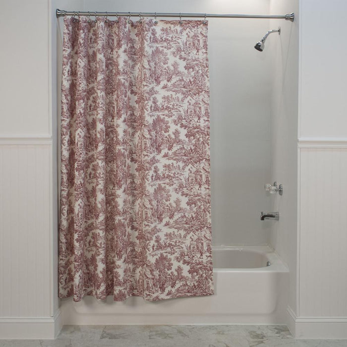 Ellis Curtain Victoria Park Toile Precise Patterned High Quality Water Proof Bathroom Shower Curtain - 70 x 72", Red
