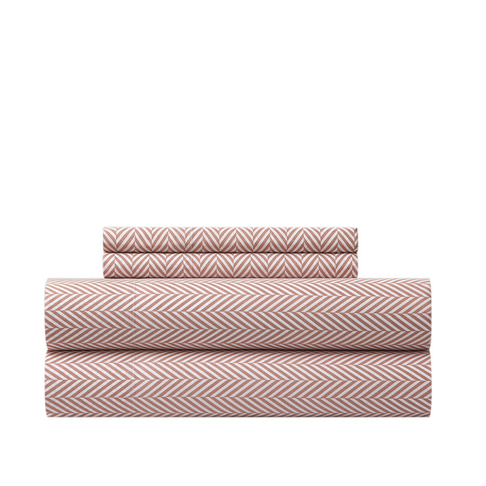 Chic Home Denise Sheet Set Super Soft Graphic Herringbone Print Design - Includes 1 Flat, 1 Fitted Sheet, and 2 Pillowcases - 4 Piece - King 108x102", Blush - Blush