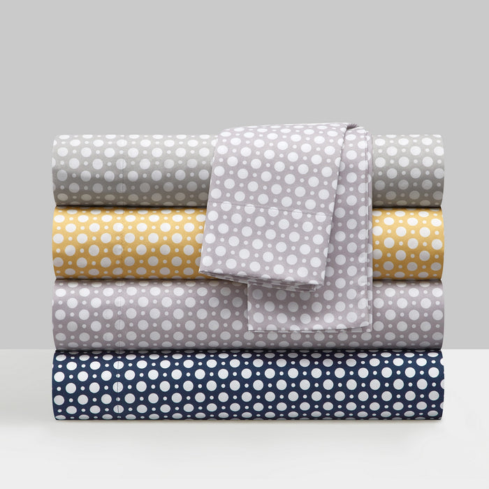 NY&C Home Rylie 4 Piece Sheet Set Super Soft Geometric Polka Dot Pattern Print Design – Includes 1 Flat, 1 Fitted Sheet, and 2 Pillowcases, King, Grey - Gray