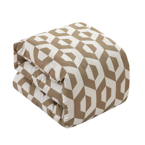 Chic Home Miles 8 Piece Comforter Set Contemporary Geometric Hexagon Pattern Print Design Bed In A Bag Bedding Beige