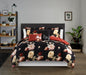 Chic Home Enid 5 Piece Reversible Comforter Set Floral Print Cursive Script Design Bedding - Decorative Pillows Shams Included - King 106x92", Black - King