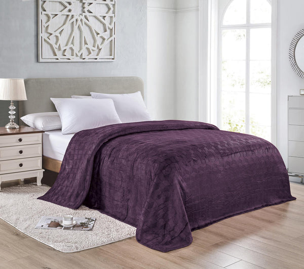 Amrani Bedcover Embossed Blanket, Soft Premium Microplush, Plum
