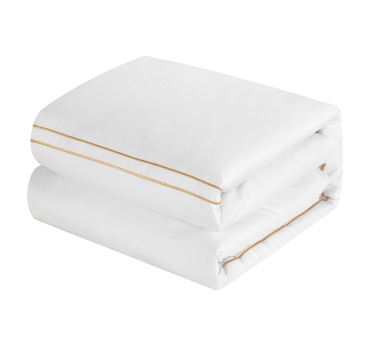 Chic Home Santorini Cotton Comforter Set Solid White With Dual Stripe Embroidered Border Hotel Collection Bedding - Includes Decorative Pillow Shams - 4 Piece - King 106x96, Gold - King