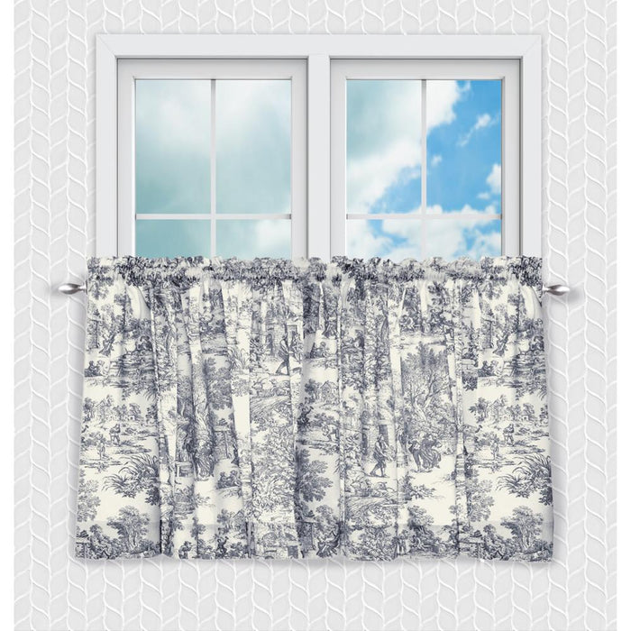 Ellis Curtain Victoria Park Toile Room Darkening Window Rod Pocket Pair Set With 2 Tiers - 2-Piece - 68x30", Blue - 68 x 30",Blue