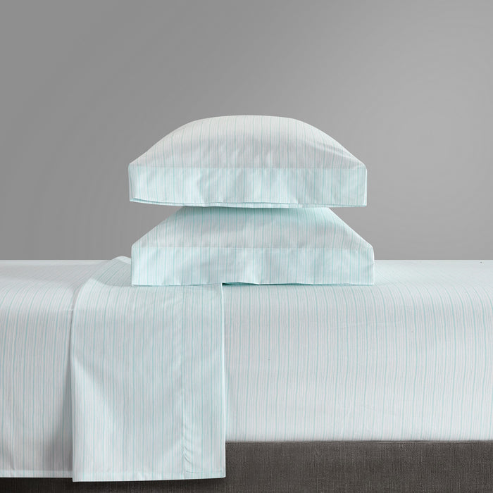 NY&C Home Samara 4 Piece Sheet Set Super Soft Unique Striped Pattern Print Design – Includes 1 Flat, 1 Fitted Sheet, and 2 Pillowcases, King, Light Blue - Light Blue