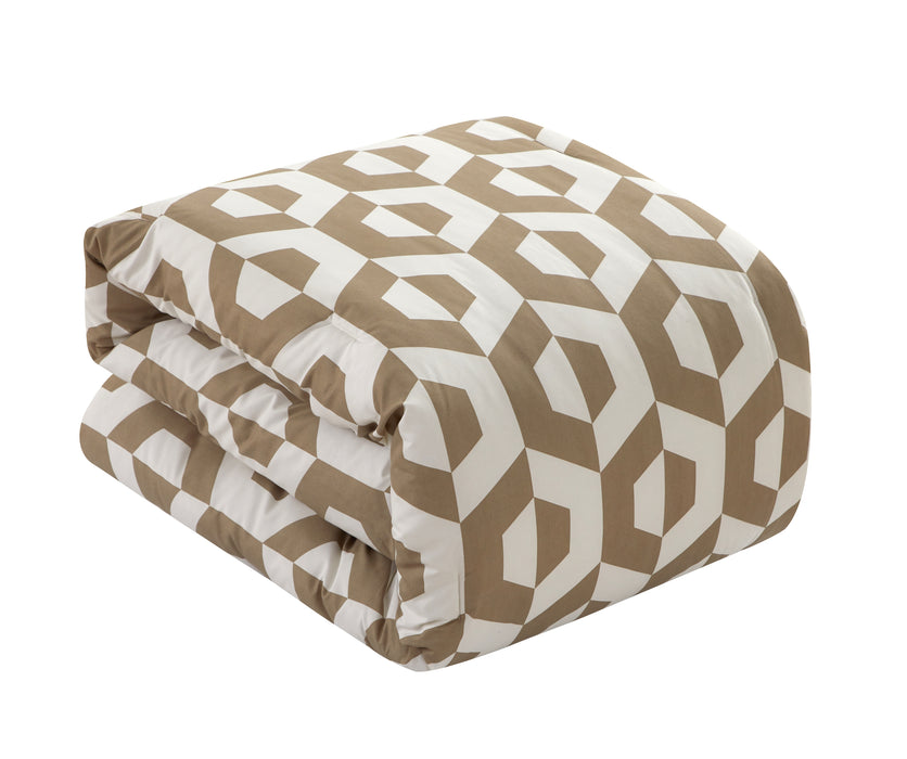 Chic Home Miles 4 Piece Comforter Set Contemporary Geometric Hexagon Pattern Print Design Bedding King Beige - King