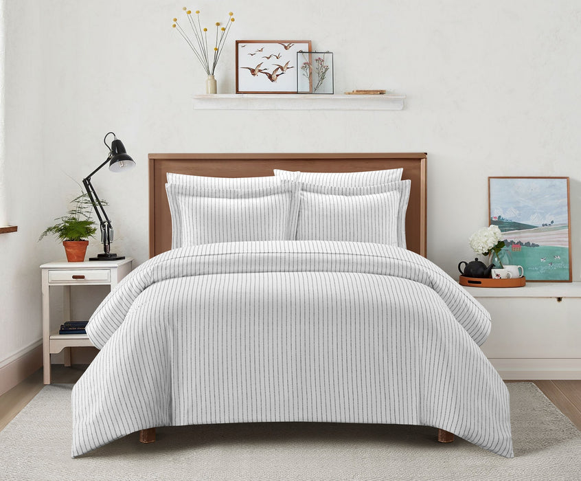 Chic Home Wesley Duvet Cover Set Contemporary Solid White With Dot Striped Pattern Print Design Bed In A Bag Bedding - Sheets Pillowcases Pillow Shams Included - 7 Piece - King 104x90", Charcoal Grey - King