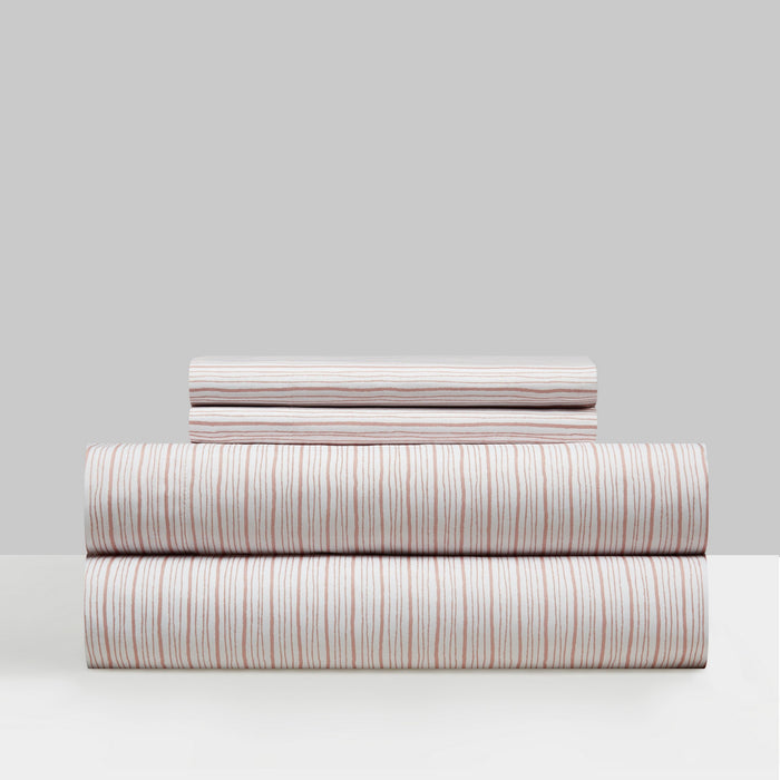 NY&C Home Samara 3 Piece Sheet Set Super Soft Unique Striped Pattern Print Design – Includes 1 Flat, 1 Fitted Sheet, and 1 Pillowcase, Twin XL, Rose - Rose