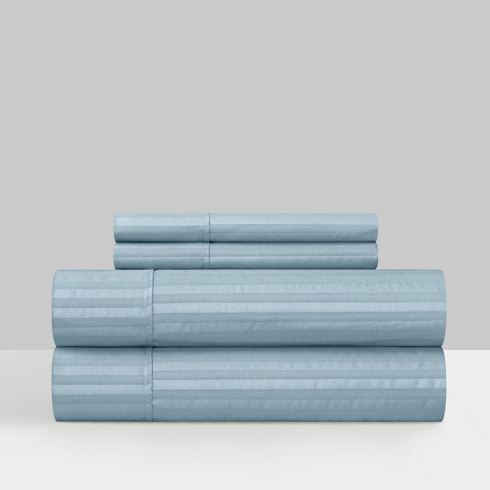 Chic Home Siena Sheet Set Solid Color Striped Pattern Technique - Includes 1 Flat, 1 Fitted Sheet, and 2 Pillowcases - 4 Piece - Queen 90x102", Blue - Queen