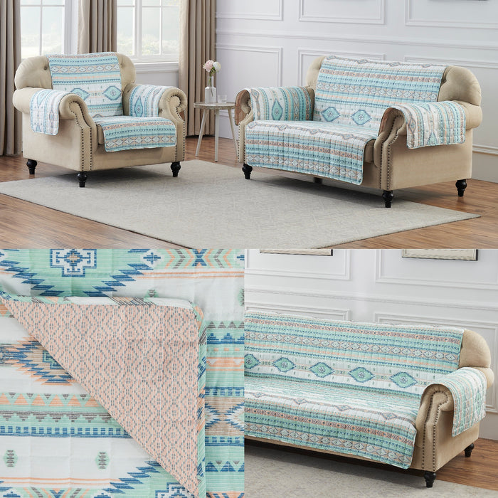 Greenland Home Fashions Barefoot Bungalow Phoenix Furniture Protector - Loveseat 103x76", Turquoise - 103x76,Phoenix Turquoise