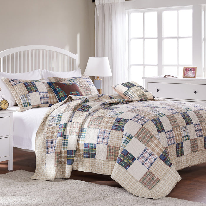 Greenland Home Oxford Quilt and Pillow Sham Set - 5-Piece - Full/Queen 90x90", Multi - Full/Queen