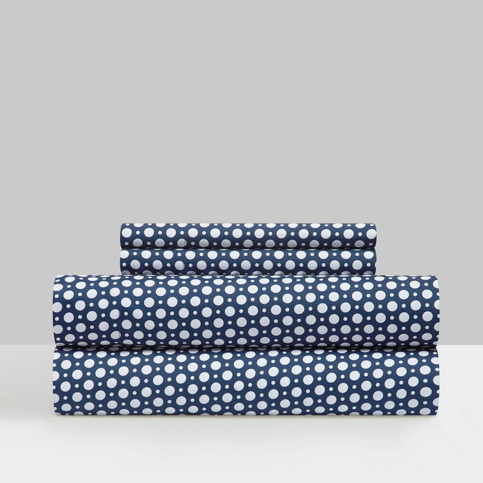 NY&C Home Rylie 4 Piece Sheet Set Super Soft Geometric Polka Dot Pattern Print Design – Includes 1 Flat, 1 Fitted Sheet, and 2 Pillowcases, King, Navy - Navy
