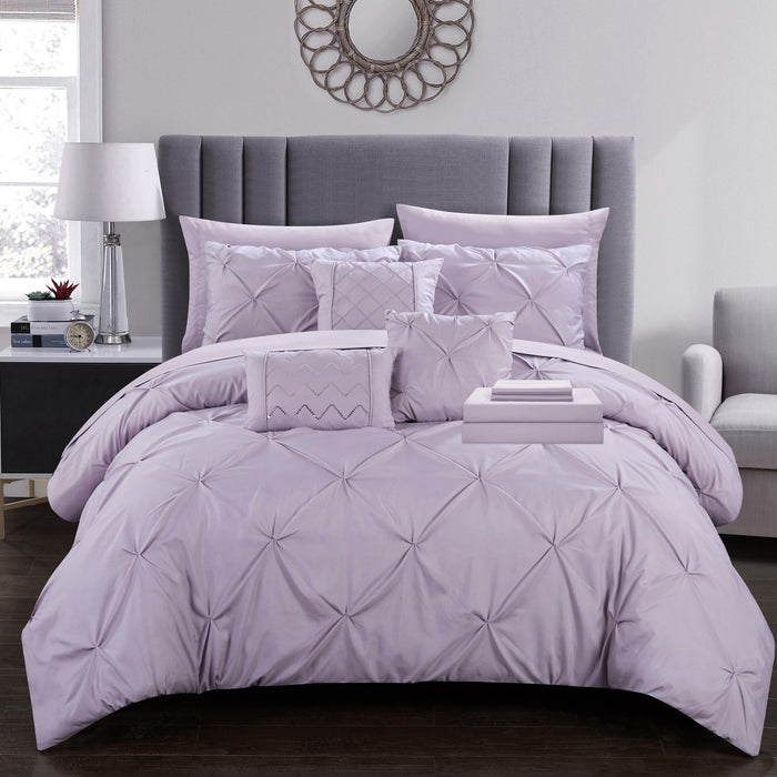 Chic Home Mycroft Pinch Pleated Ruffled Bed In A Bag Soft Microfiber Sheets 10 Pieces Comforter Decorative Pillows & Shams - Twin 66x90, Lavender - Twin