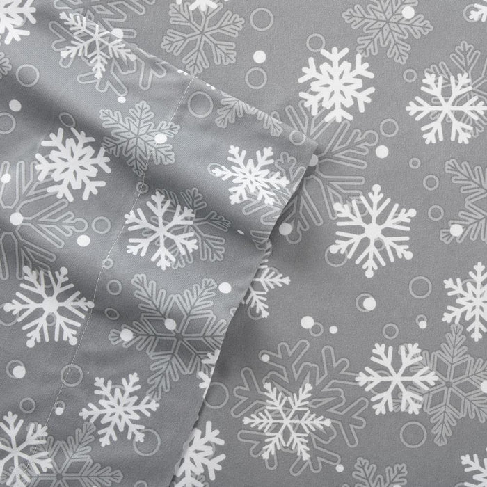 Micro Flannel Printed Deep-Pocket Sheet Set, King, Snowflakes Gray - King,Snowflakes Gray