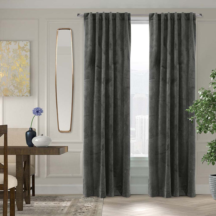 Thermalogic Seren Classic Velvet Room Darkening Dual Header Energy Efficient Curtain Panel 50" x 95" Charcoal - 50X95