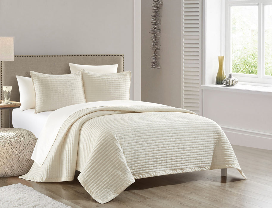 Chic Home Xavier Quilt Set Geometric Square Tile Pattern Bed In A Bag Bedding - Sheets Pillowcases Pillow Shams Included - 7 Piece - Queen 90x92", Beige - Queen