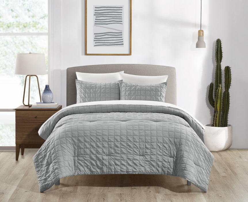 Chic Home Jessa Comforter Set Washed Garment Technique Geometric Square Tile Pattern Bed In A Bag Bedding - Sheets Pillowcases Pillow Shams Included - 7 Piece - King 104x92", Grey - King