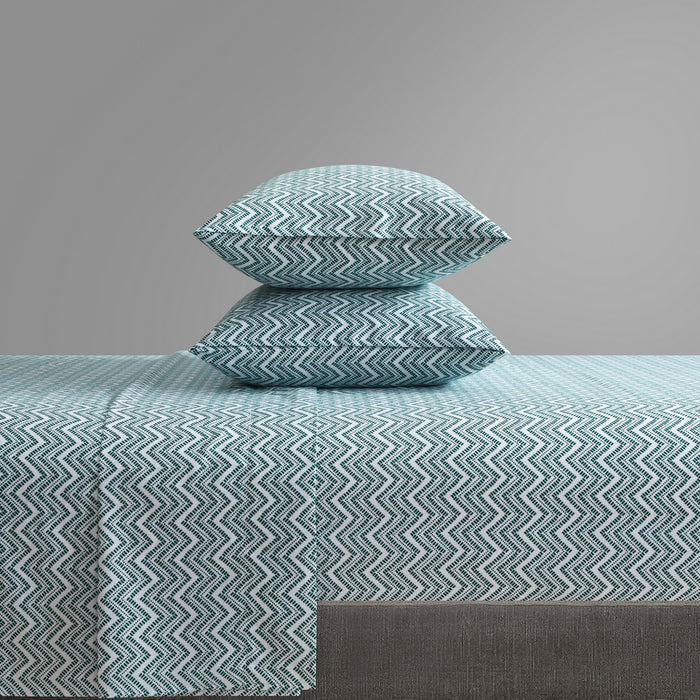 Chic Home Alaina Sheet Set Super Soft Contemporary Striped Chevron Pattern Design - Includes 1 Flat, 1 Fitted Sheet, and 1 Pillowcase - 3 Piece - Twin 66x102", Green - Green