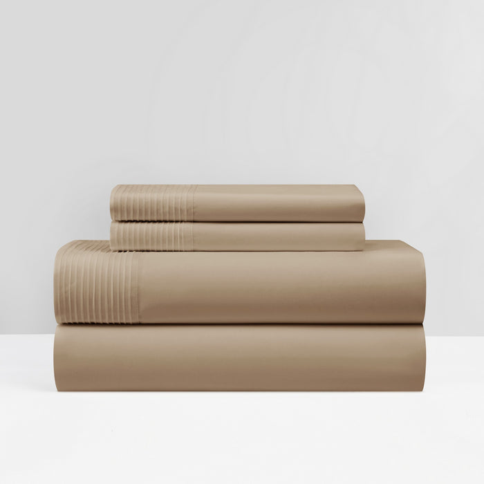 NY&C Home Marsai 3 Piece Sheet Set Super Soft Pleated Flange Solid Color Design – Includes 1 Flat, 1 Fitted Sheet, and 1 Pillowcase, Twin XL, Taupe - Taupe