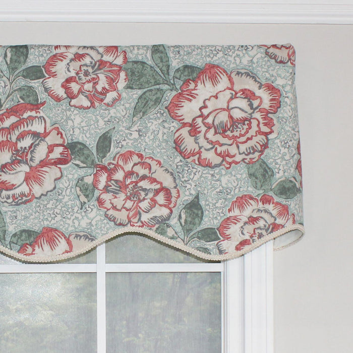 RLF Home Peony Bowl Trimmed Provance 100% Cotton with Fully Lined 3" Rod Pocket Valnance for Windows 50" x 15" Coral