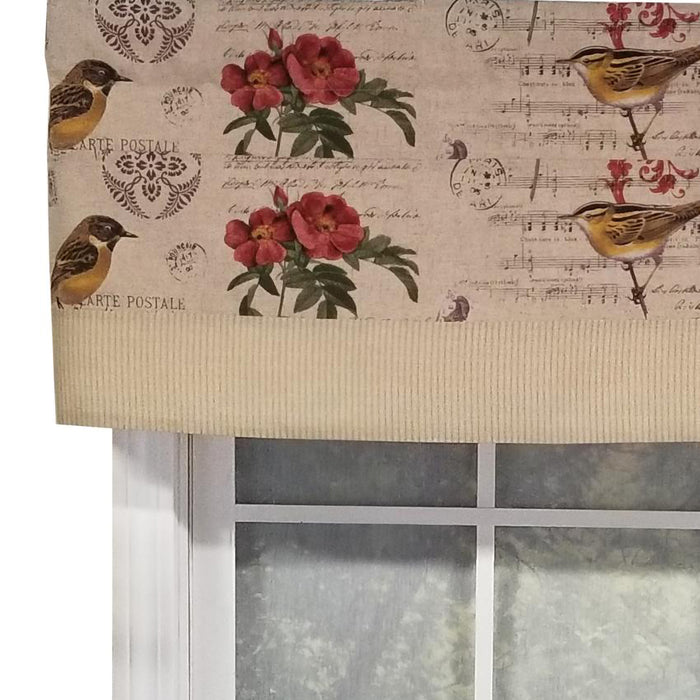 RLF Home Song Bird Banded 100% Cotton with Fully Lined 3" Rod Pocket Valnance for Windows 50" x 15" Beige