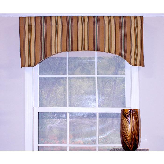 RLF Home Daria Stripe Corded Arch 100% Cotton with Fully Lined 3" Rod Pocket Valnance for Windows 50" x 17" Saddle