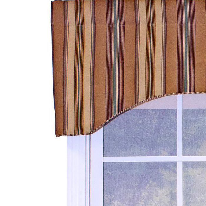 RLF Home Daria Stripe Corded Arch 100% Cotton with Fully Lined 3" Rod Pocket Valnance for Windows 50" x 17" Saddle