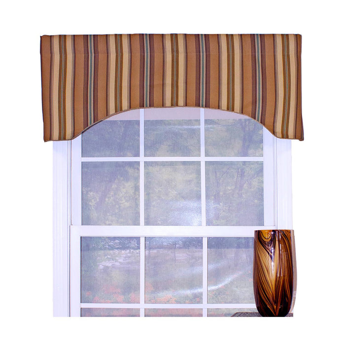 RLF Home Daria Stripe Corded Arch 100% Cotton with Fully Lined 3" Rod Pocket Valnance for Windows 50" x 17" Saddle