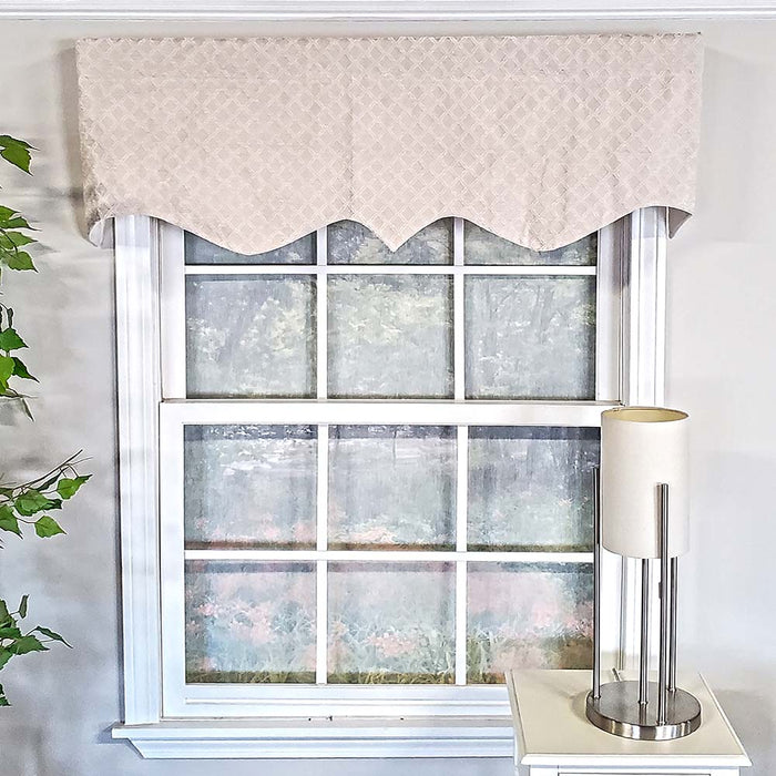 RLF HOME Ballard Chenille Fabric with Diamond Design Regal Stylish Window Valance 3" Rod Pocket 50" x 17" Cream