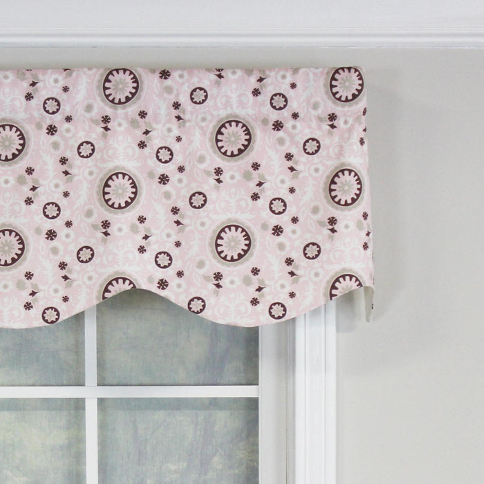 RLF Home Pin Wheel Provance 100% Cotton with Fully Lined 3" Rod Pocket Valnance for Windows 50" x 15" Pink
