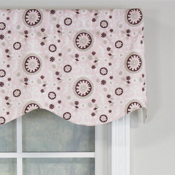 RLF Home Pin Wheel Provance 100% Cotton with Fully Lined 3" Rod Pocket Valnance for Windows 50" x 15" Pink