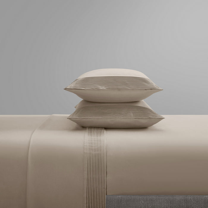 Chic Home Harley Sheet Set Solid Color With Pleated Details - Includes 1 Flat, 1 Fitted Sheet, and 2 Pillowcases - 4 Piece - Queen 90x102", Taupe - Taupe