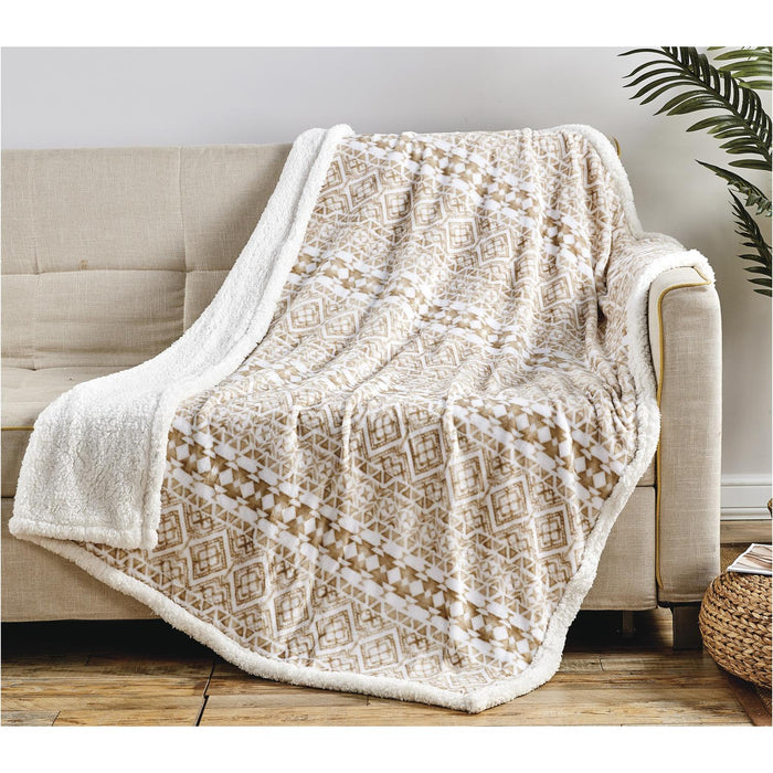 Plazatex Tala with Sherpa Plush Decorative All Season Plum Throw Blanket 50" x 60" Beige