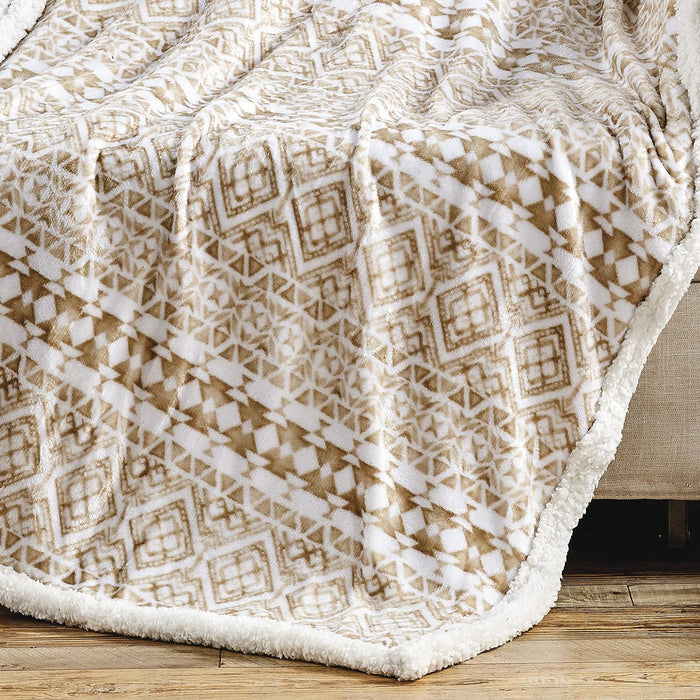 Plazatex Tala with Sherpa Plush Decorative All Season Plum Throw Blanket 50" x 60" Beige