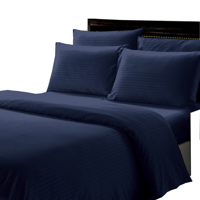 Plazatex Dobby Stripe Luxurious Ultra Soft Moisture Wicking Solid Color 6 Pieces Sheet Set Navy