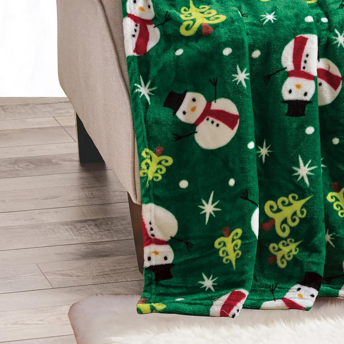 Plazatex Green Snowman plush Decorative Christmas Machine Washable Throw 50" X 60" Green
