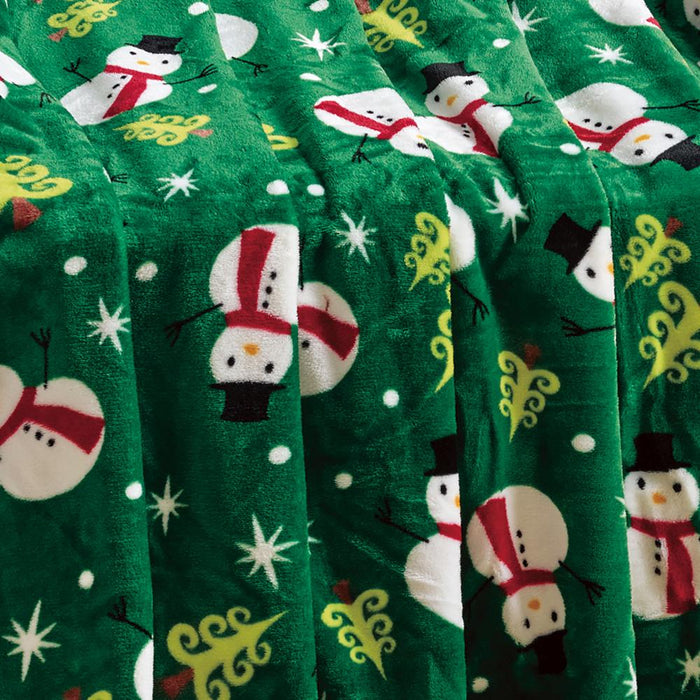 Plazatex Green Snowman plush Decorative Christmas Machine Washable Throw 50" X 60" Green