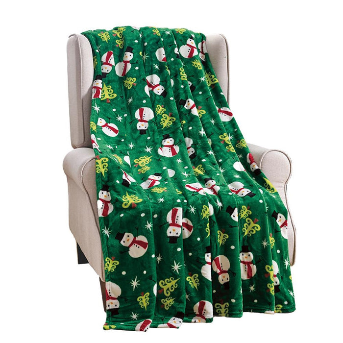 Plazatex Green Snowman plush Decorative Christmas Machine Washable Throw 50" X 60" Green
