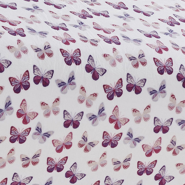 Plazatex Luxurious Ultra Soft Lightweight Rose Butterfly Printed Bed Blanket White/Purple