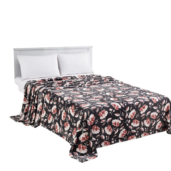 Plazatex Luxurious Ultra Soft Lightweight Altura Printed Blanket Grey Floral