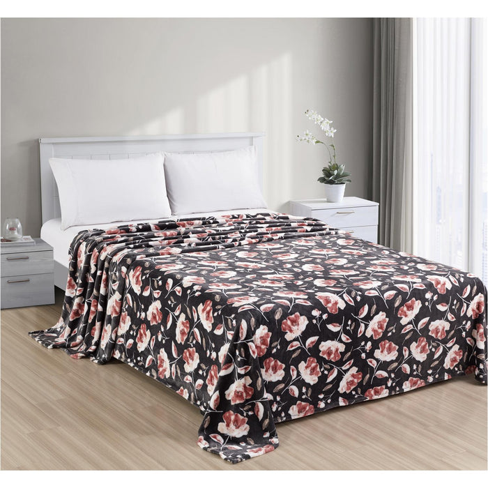 Plazatex Luxurious Ultra Soft Lightweight Altura Printed Blanket Grey Floral