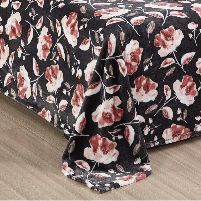 Plazatex Luxurious Ultra Soft Lightweight Altura Printed Blanket Grey Floral