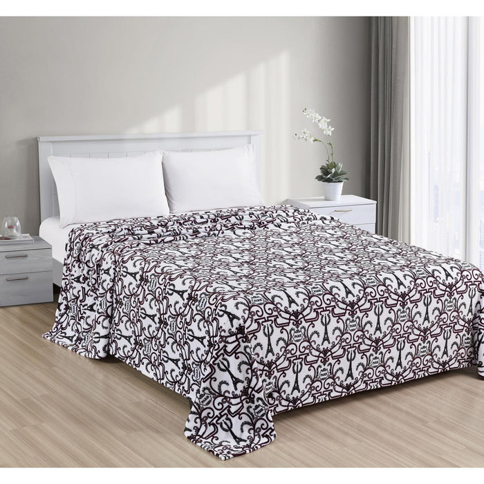 Plazatex Luxurious Ultra Soft Lightweight Chantal Printed Blanket White