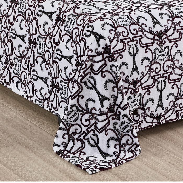 Plazatex Luxurious Ultra Soft Lightweight Chantal Printed Blanket White