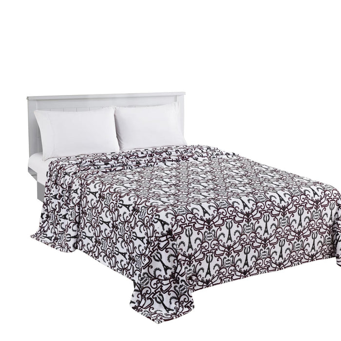 Plazatex Luxurious Ultra Soft Lightweight Chantal Printed Blanket White