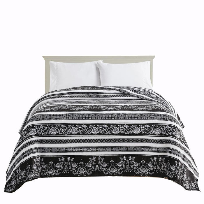 Plazatex Odelia Printed Luxurious Ultra Soft Lightweight Bed Blanket Black & White